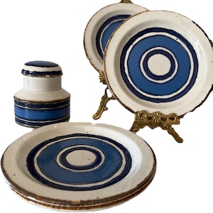 Vintage Midwinter Staffordshire Moon Stonehenge Plate & Jar Set, Rustic English Pottery