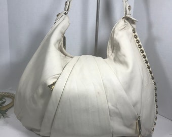 Diane von Furstenberg leather purse, DVF large winter white leather handbag purse, DVF leather slouchy bag purse, Furstenberg leather bag