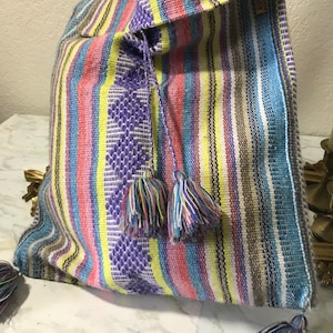 Artisanias Mr. Pinzon gewebter Stoff bunt gestreifte Tasche, Geldbörse, Tote, Boho Hippie Streifen Quaste Stoff Tote Tasche
