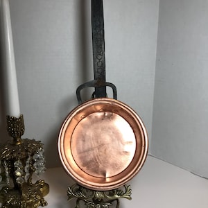 Vintage French copper and hand forged iron pan, Vintage copper and cast iron French long handled pan, Vintage copper pan, kitchen copper pan