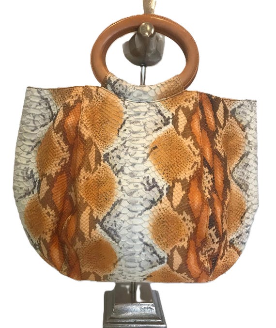 Ann Taylor genuine leather orange python print ha… - image 2