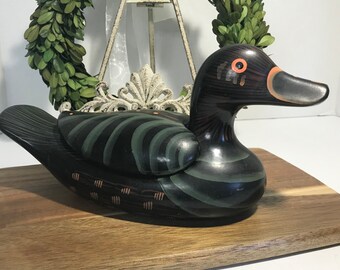 ヴィンテージ セラミック マガモ デコイ カバー付き 小物入れ