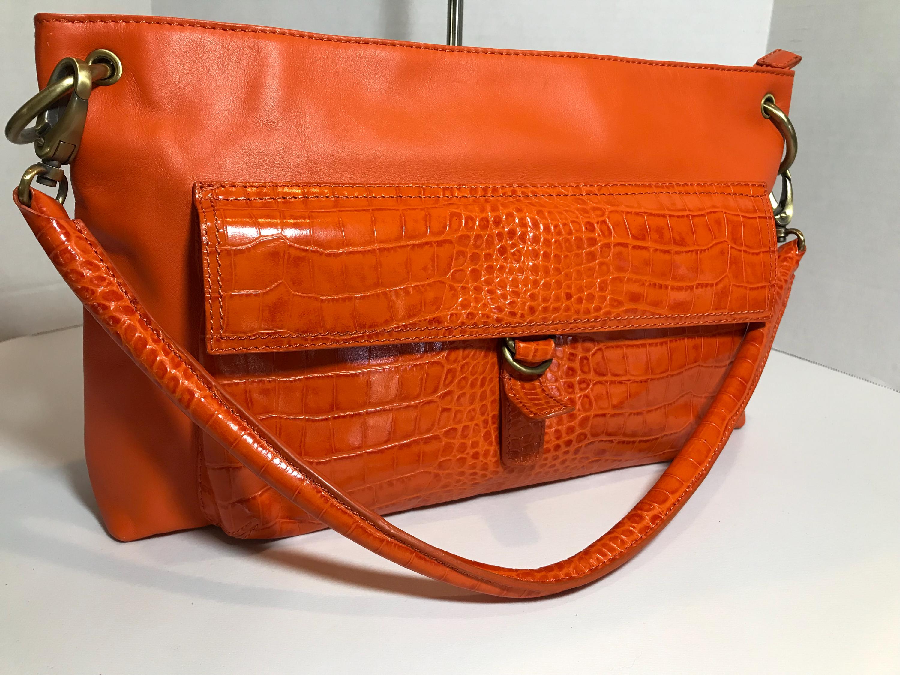 Vintage Sondra Roberts Orange Leather Handbag Purse, Vtg Sondra