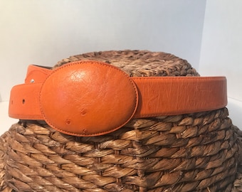 Vintage El Pajal Struisvogel riem, El Pajal oranje Struisvogel volledig leren riem, El Pajal riem nooit gedragen. El Pajal Struisvogelriem maat 40, als nieuw.