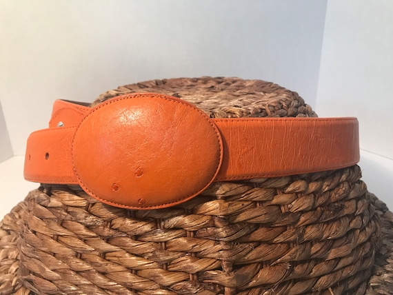 Vintage El Pajal Ostrich belt, El Pajal orange Ostrich all leather belt, El Pajal belt never worn.  El Pajal Ostrich Belt size 40, Like new.