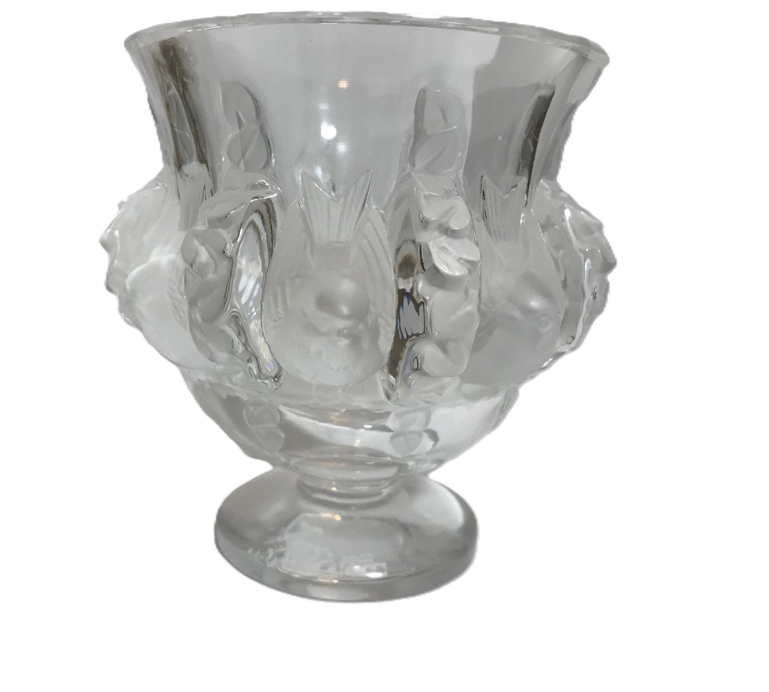 工芸品 VINTAGE LALIQUE Vintage Lalique Dampierre Bird Crystal Vase, Lalique Footed