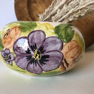 Vintage hand painted and signed floral ceramic low vase, Vintage hand painted and signed by artist vase, Vintage floral planter, vase