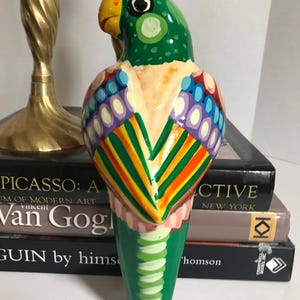 Vintage Mexican pottery parrot cockatoo toucan bird, Vintage tropical Mexican colorful large ceramic bird decor, unique colorful bird decor
