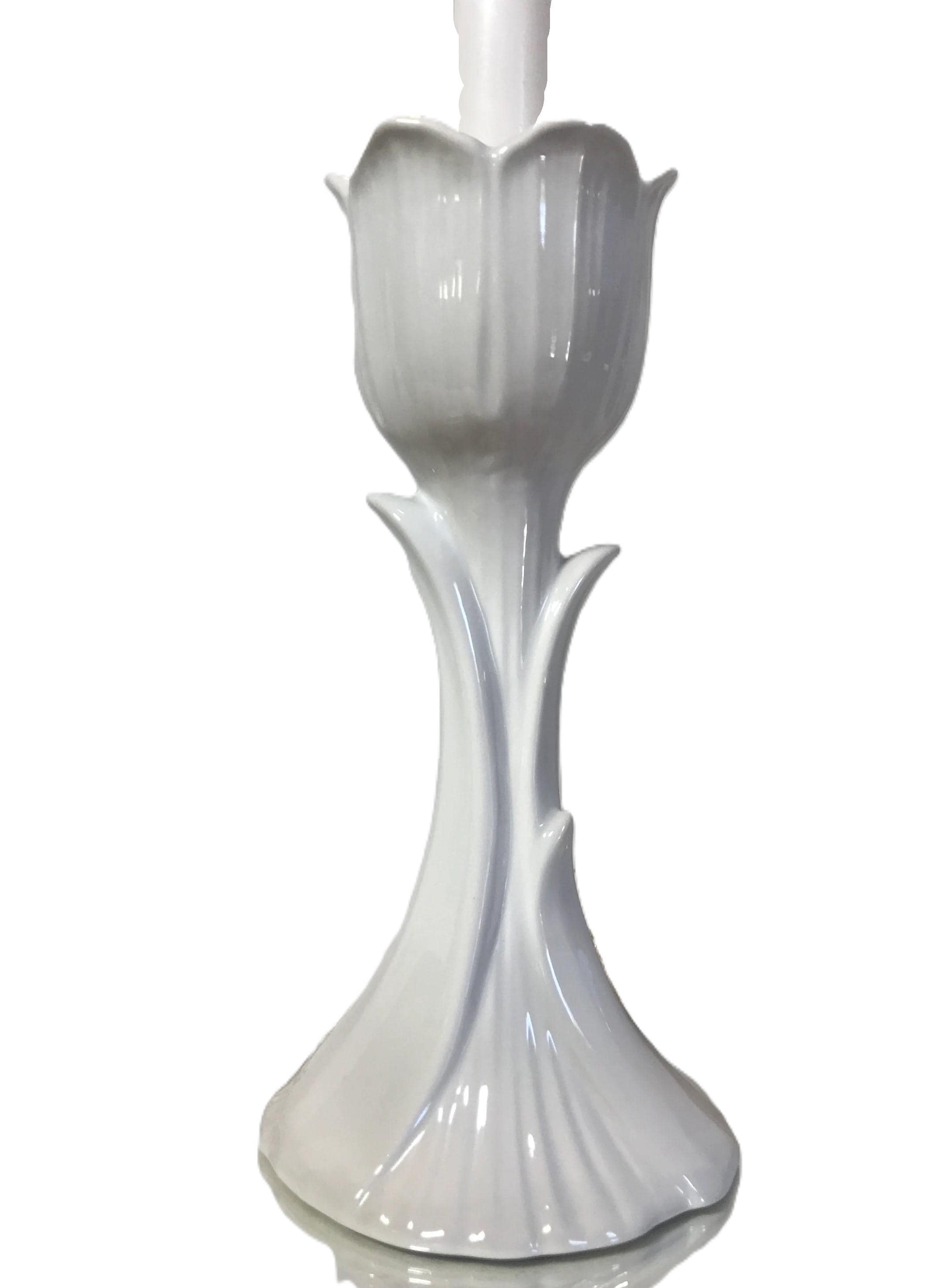 Vintage Mideramica Portugal Tulip Candle Holders, Vtg White
