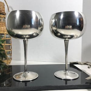Vintage Italian silver wine goblet set, De Uberti Italy silverplate barware, collectible goblet pair