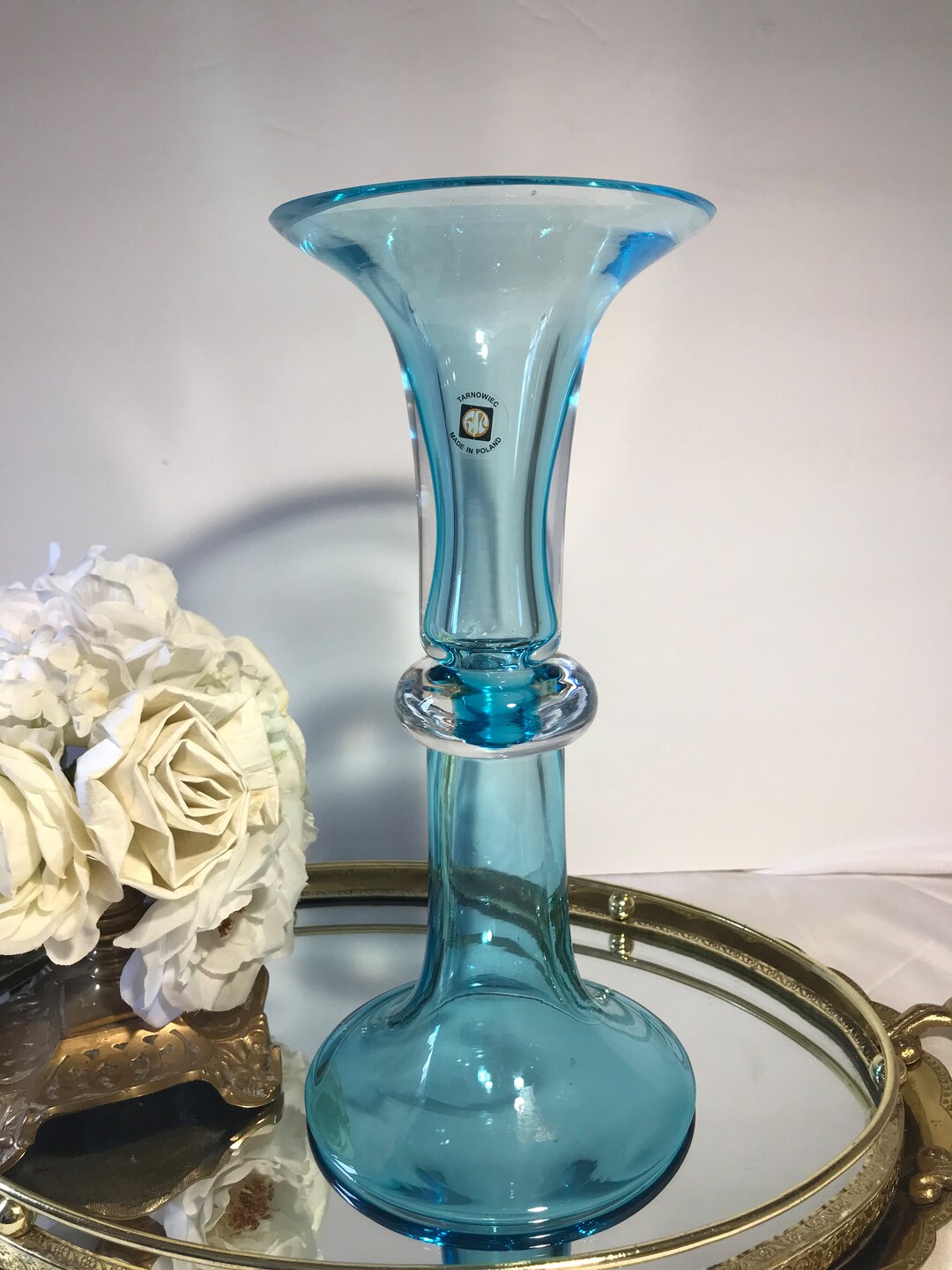 Tarnowiec Aqua Blue Glass Bud Vase Polish Tarnowiec Glass Etsy