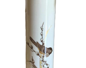 Vintage Otagiri porcelain white small bird vase, Vintage white ceramic bud vase with gold trim and soft bird design, vtg Otagiri Japan vase
