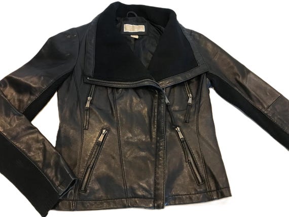 Michael Kors Leather Moto Style Jacket, Size M, Michael Kors