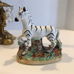 Antique Staffordshire 19th Century porcelain zebra figurine statue, Antique Staffordshire unique zebra figurine, Staffordshire small statue