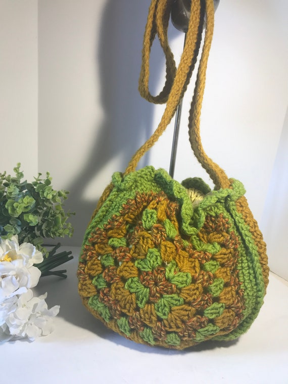 Vintage 1970s hippie knit handbag purse, 70s Vint… - image 2