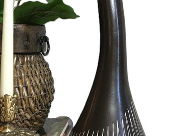 Vintage Royal Haeger Mid Century style vase, Vtg Haeger and Larry Laslo tall genie bottle style vase, Haeger brown contemporary style vase
