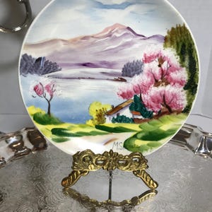 Antique M. Shimara hand plated plate, Vintage Chinoiserie 6.5&quot; hand painted decorative wall plate, Vintage M. Shimara art wall plate
