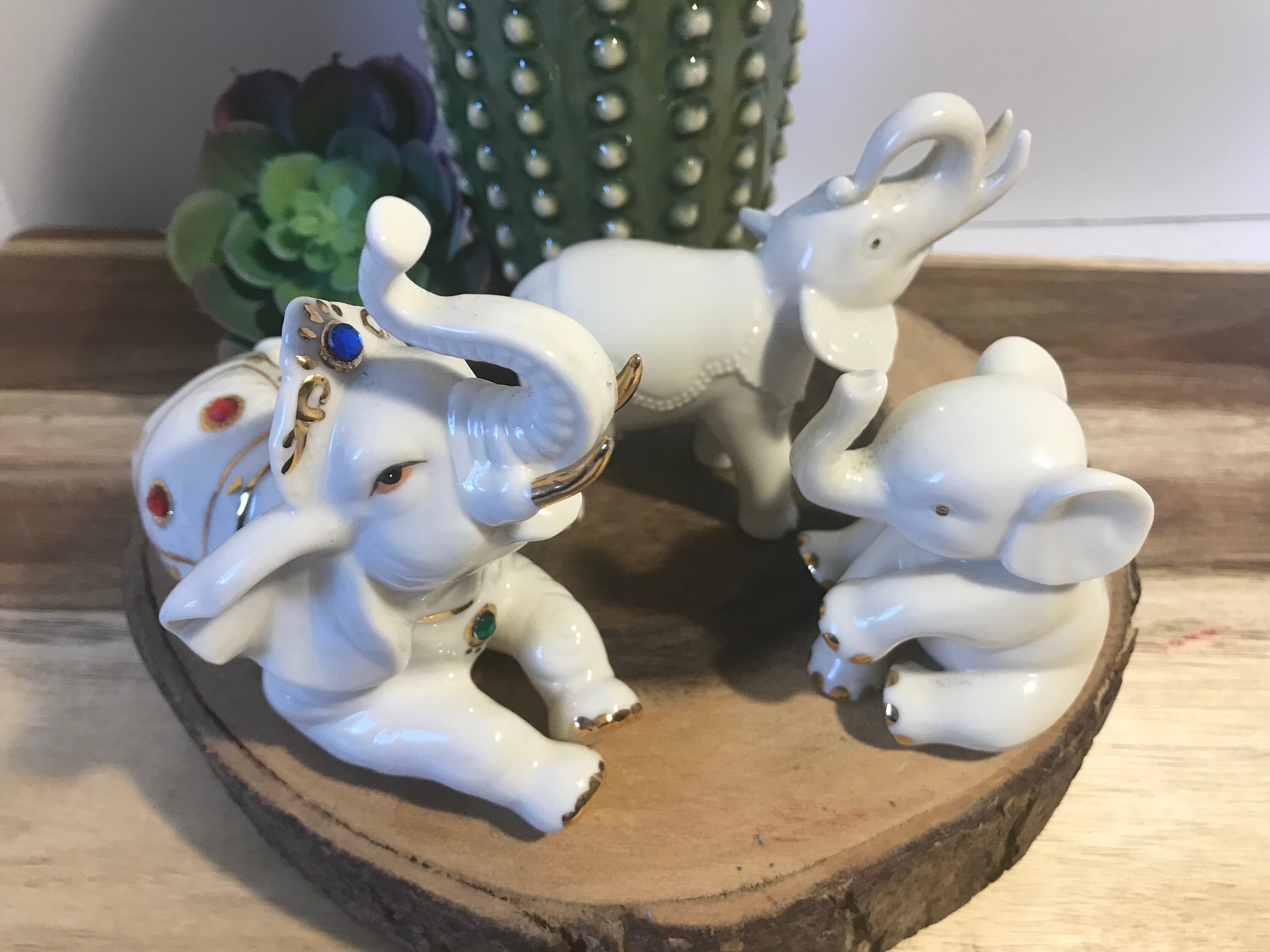 Vintage Porcelain Elegant White Elephant Figurines Vintage Etsy