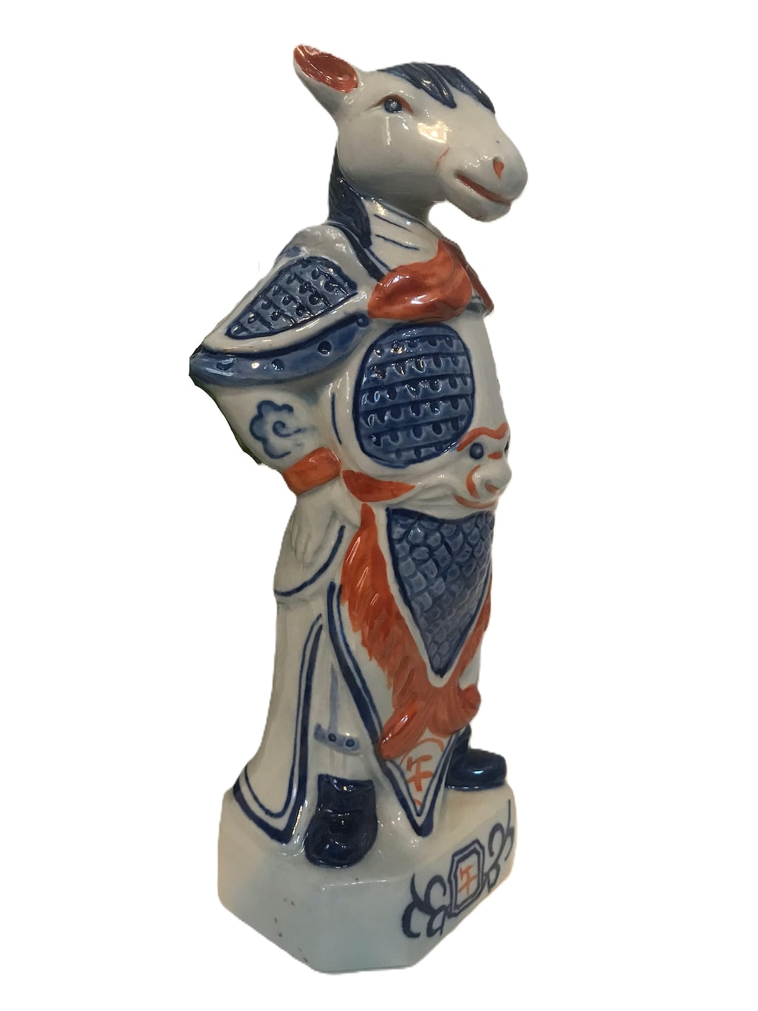 Vintage Chinese Zodiac Statue, Vintage Ceramic Blue Red Chinese