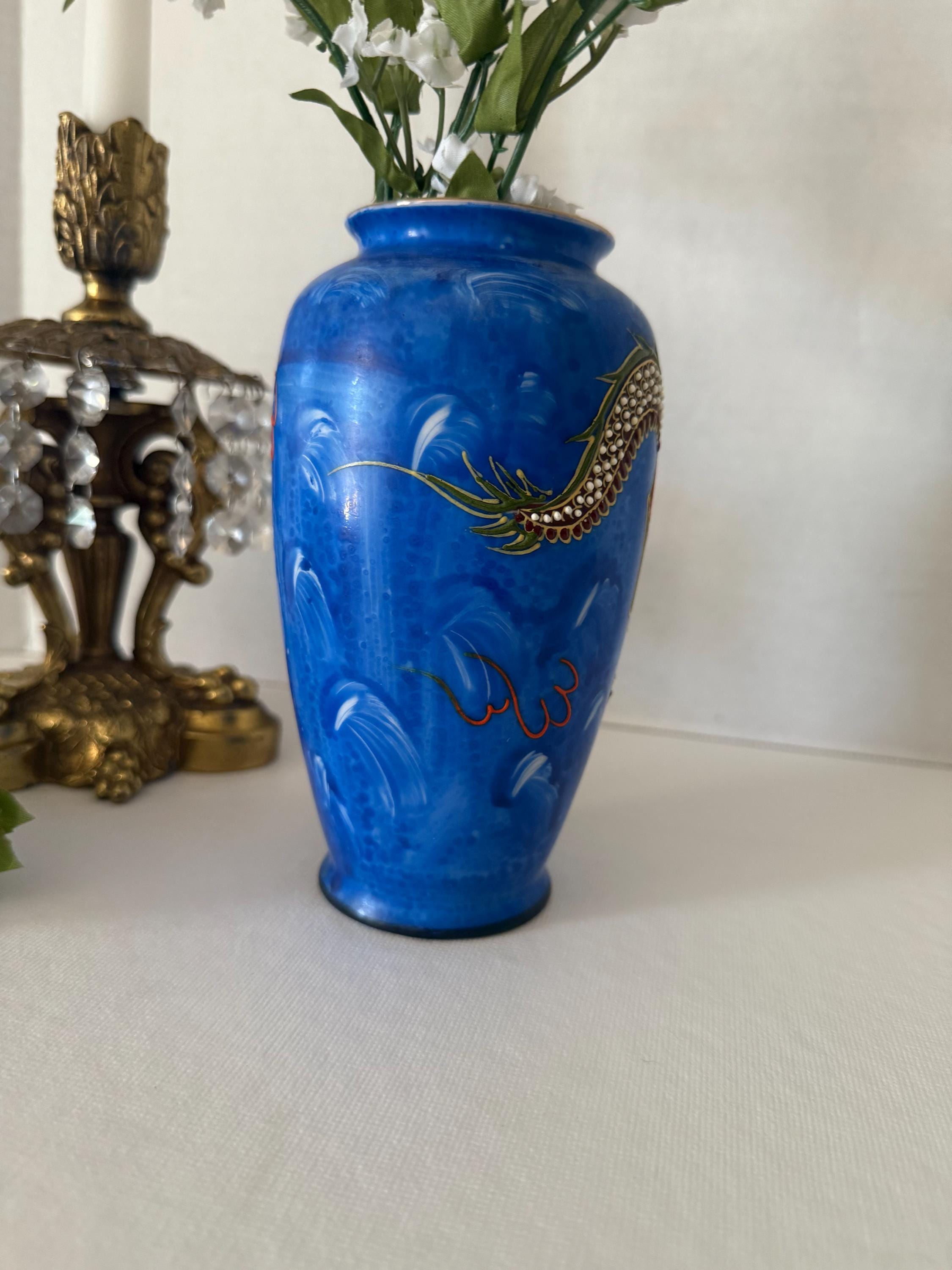 Vintage Japanese Blue & Gold Moriage Dragon Vase – Hand Painted