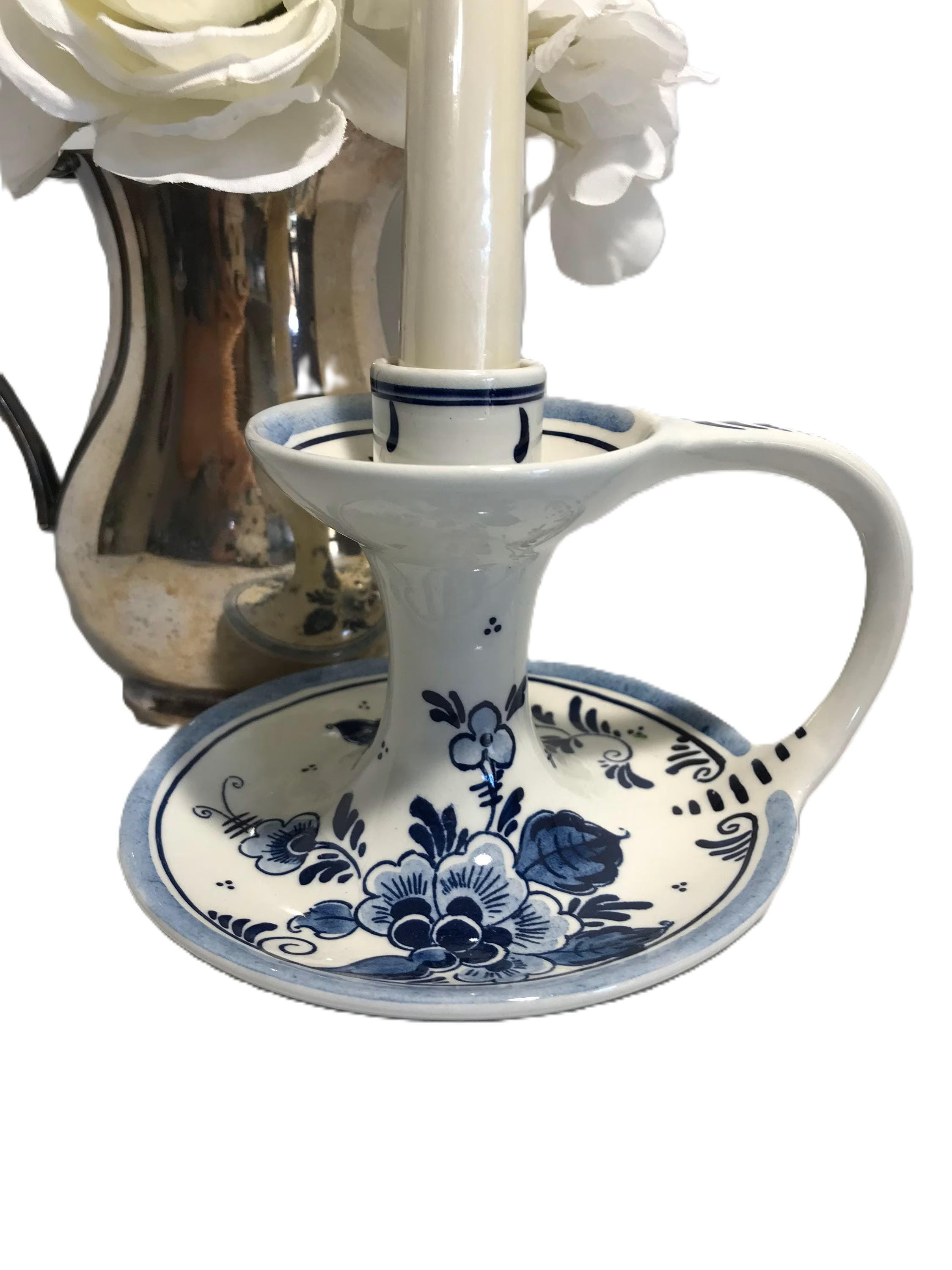 Vintage Royal Goedewaagen Delft Blue Pottery, Holland Taper Candle