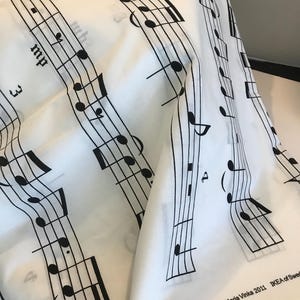 Vintage Maria Vinka printed sheet music fabric, Vintage Ikea Sweden Maria Vinka music note white and black cotton fabric, 60x104&quot;