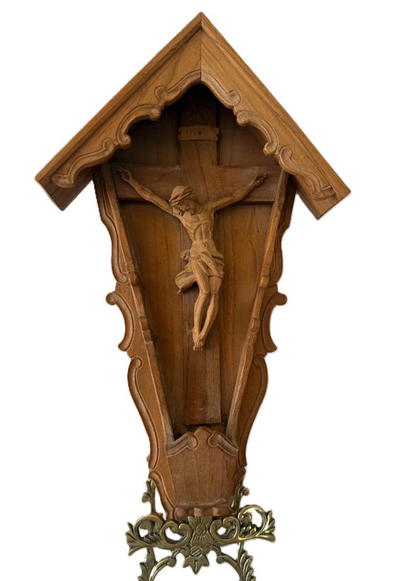 Antique German Hand Carved Wooden Crucifix Wall Panel – Bavarian