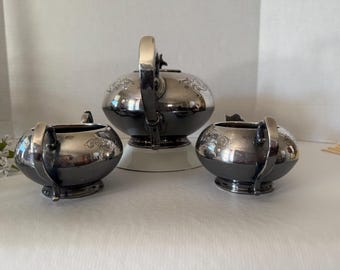 【 James Deakin】 透かしのティーセット 3点　ティーポット Vintage James Deakin & Sons Silverplate Tea Set, 3-piece