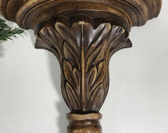 Vintage hand carved wall sconce, Vtg wooden large 14&quot; wall sconce, Vtg ornate carved wood wall decor sconce, carved wood shelf wall decor