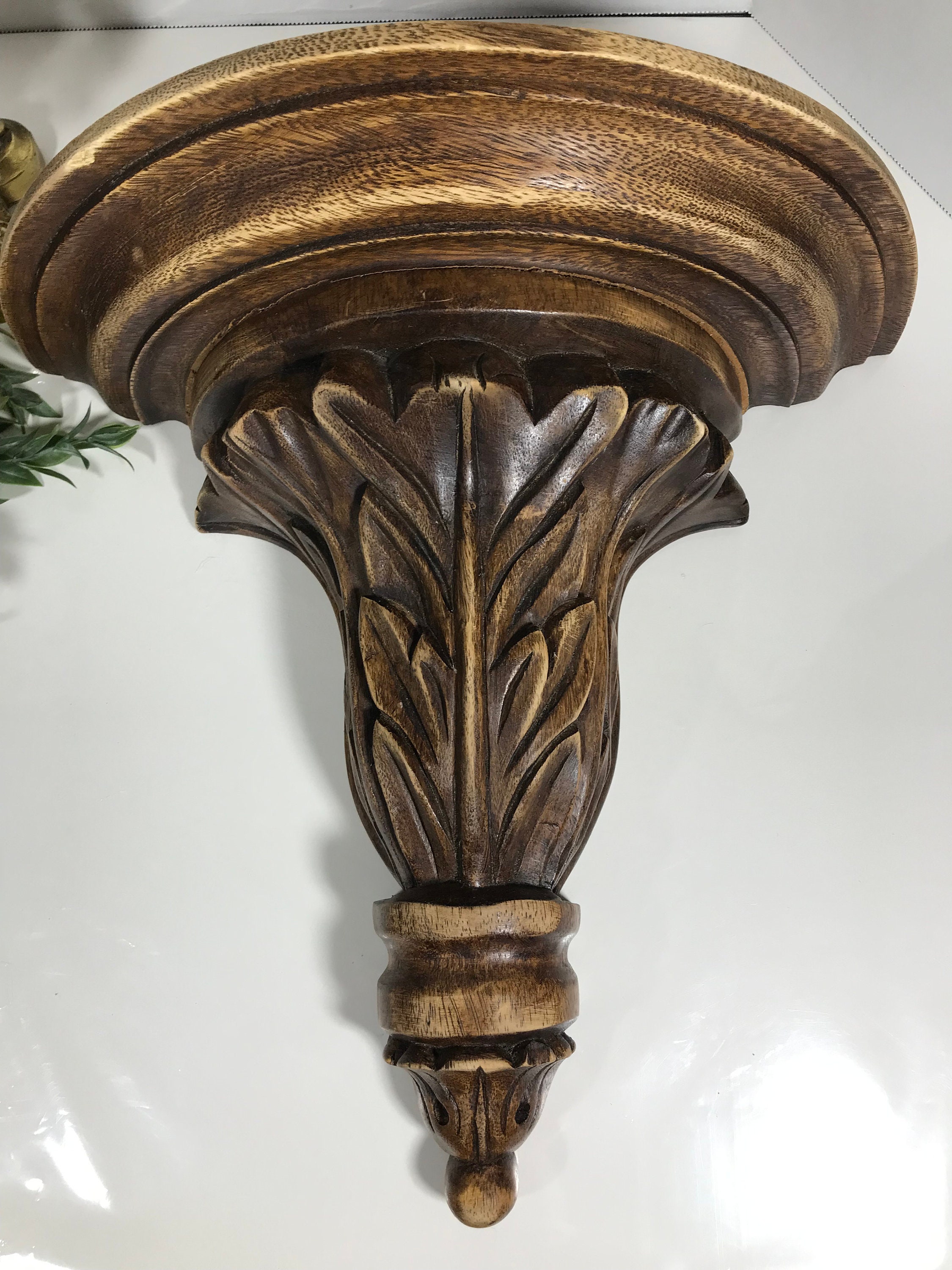 Vintage Hand Carved Wall Sconce, Vtg Wooden Large 14 Antique Carved Wood Wall Pocket/Sconce main image 0