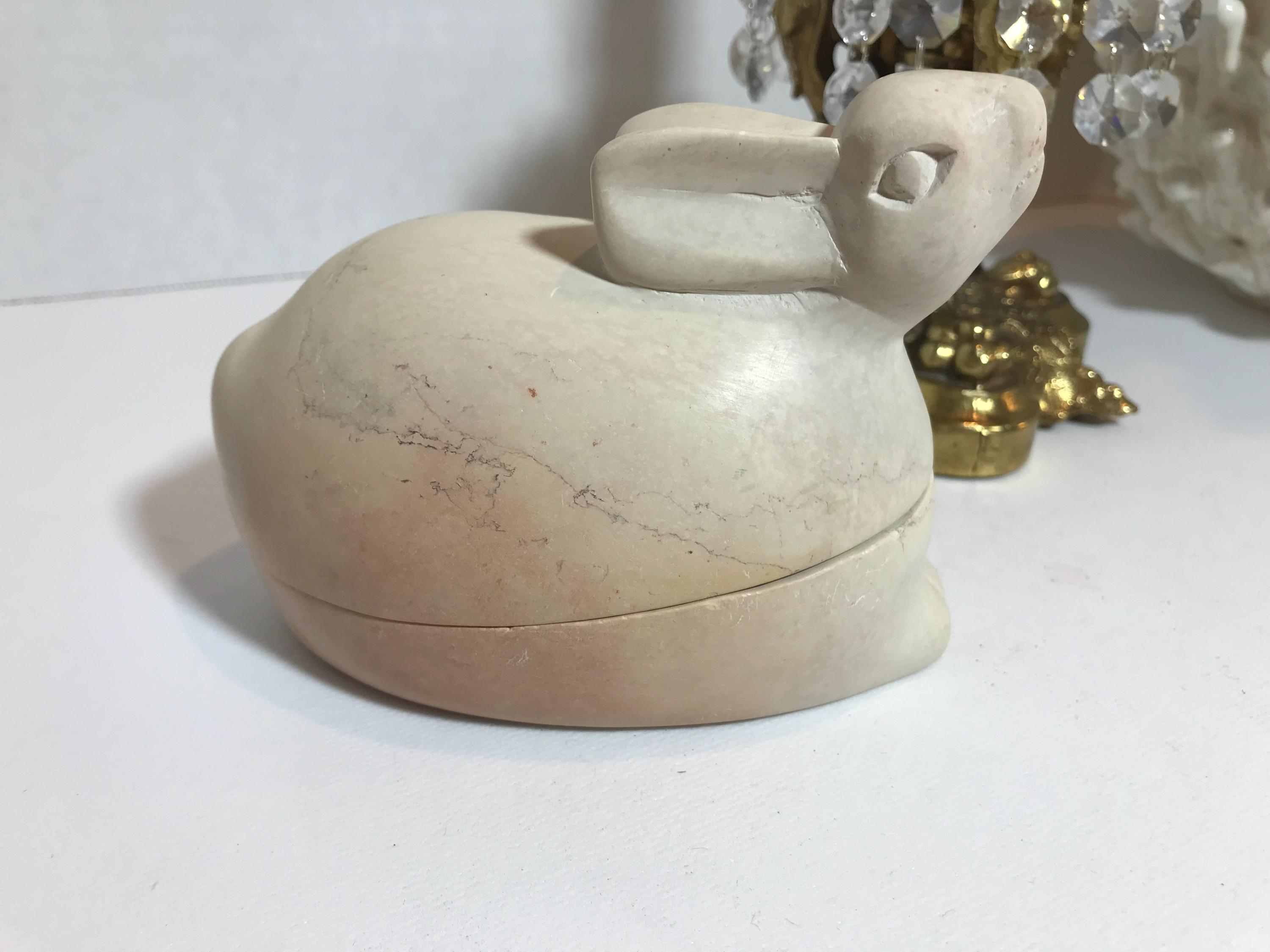 Vintage Soapstone Bunny Statue Trinket Box, Neutral off White to Rusty ...