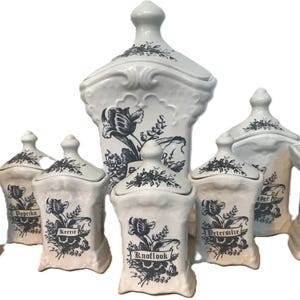 Vintage Delfts Bleau blue and white cannisters, Vtg Dutch T Delfts Bleau set, white ceramic cannisters, vintage European cannister set