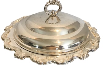 Piatto da portata vintage elegante in argento, grande piatto da portata vintage in argento con coperchio, grande ciotola in argento con coperchio