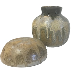 Vintage Kunstkeramik, Spahn Jackson Hole Studio Keramik signiert, Lava glasierte Kunstkeramik Ingwerglas, Einzigartige Tropfglasur-Keramik bedeckte Schale