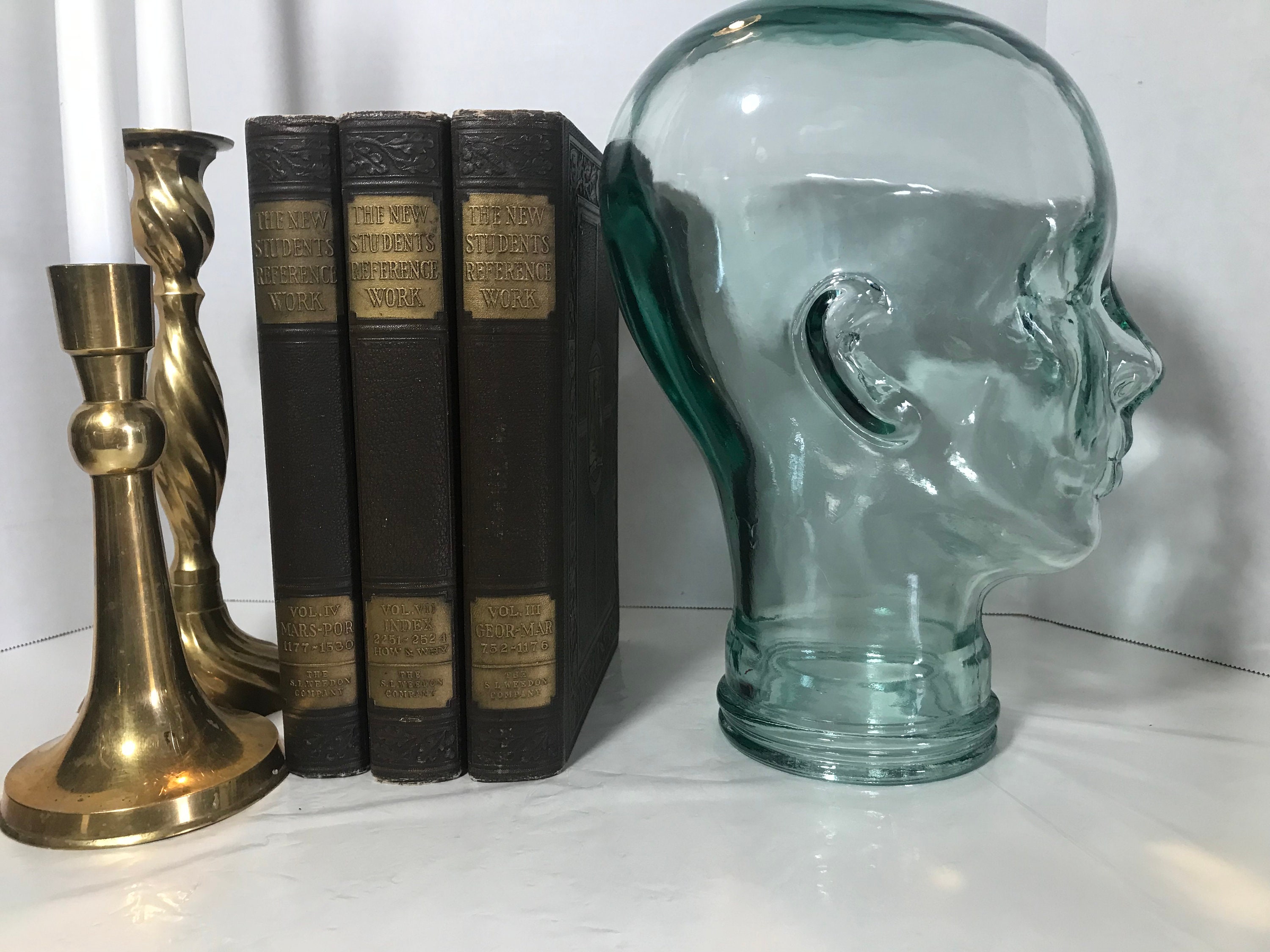 ヴィンテージの透明な緑色のガラスの頭像、ヴィンテージのガラスの