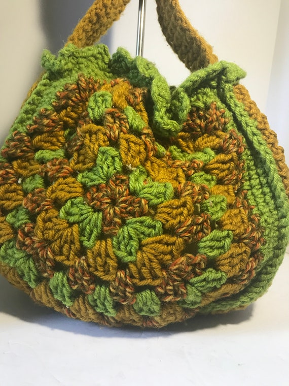 Vintage 1970s hippie knit handbag purse, 70s Vint… - image 3