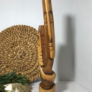 Hand Carved Wood Faces Statue, Modern Style Wooden Hand Carved Dual ...