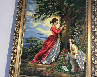 フランスアート　額縁セット　NEEDLEPOINT Vintage Vintage Handmade Framed Flower Needlepoint Wall Art - Etsy