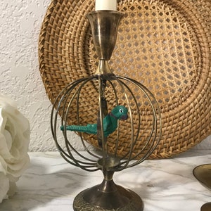 Vintage brass candle holder Whimsical brass birdcage candleholder artsy vintage brass candlestick bird cage unique candle holder brass decor