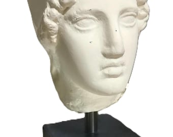 Réplica de busto de cerámica pequeño de museo vintage, busto de cerámica vintage sobre base de piedra pesada, busto de estatua romana vintage, pequeña escultura.
