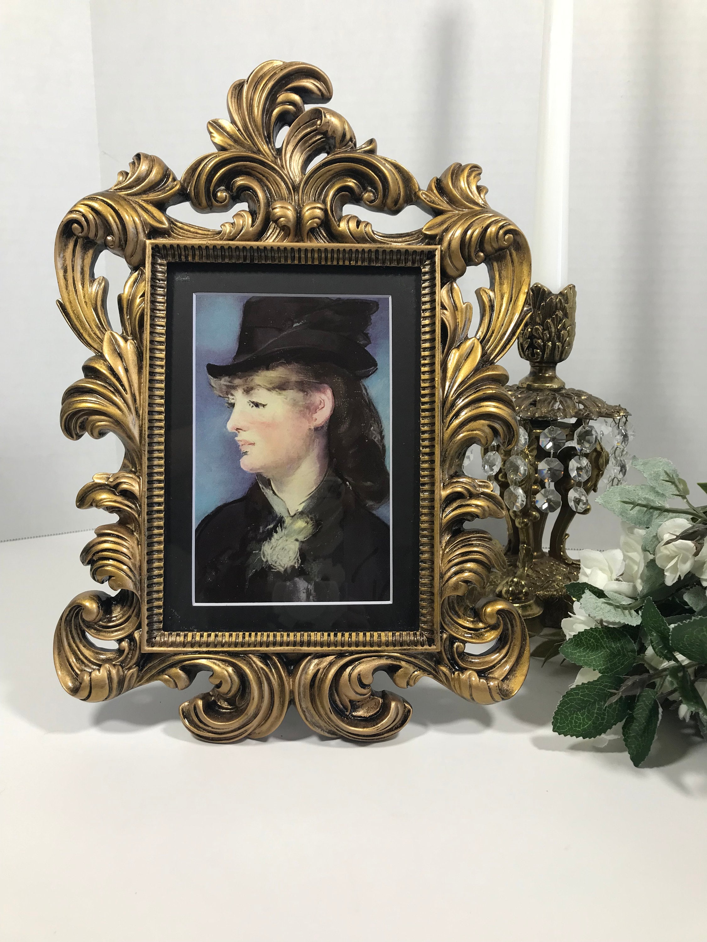 Elegant Gold Framed Art, Ornate Gold Toned Frame With Print of Vintage ...