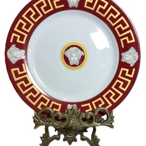 Vintage porcelain red Greek key and Medusa salad plate, Vtg Tirschenreuth Bavaria German Design SMCS red Versace style porcelain 7.5" plate