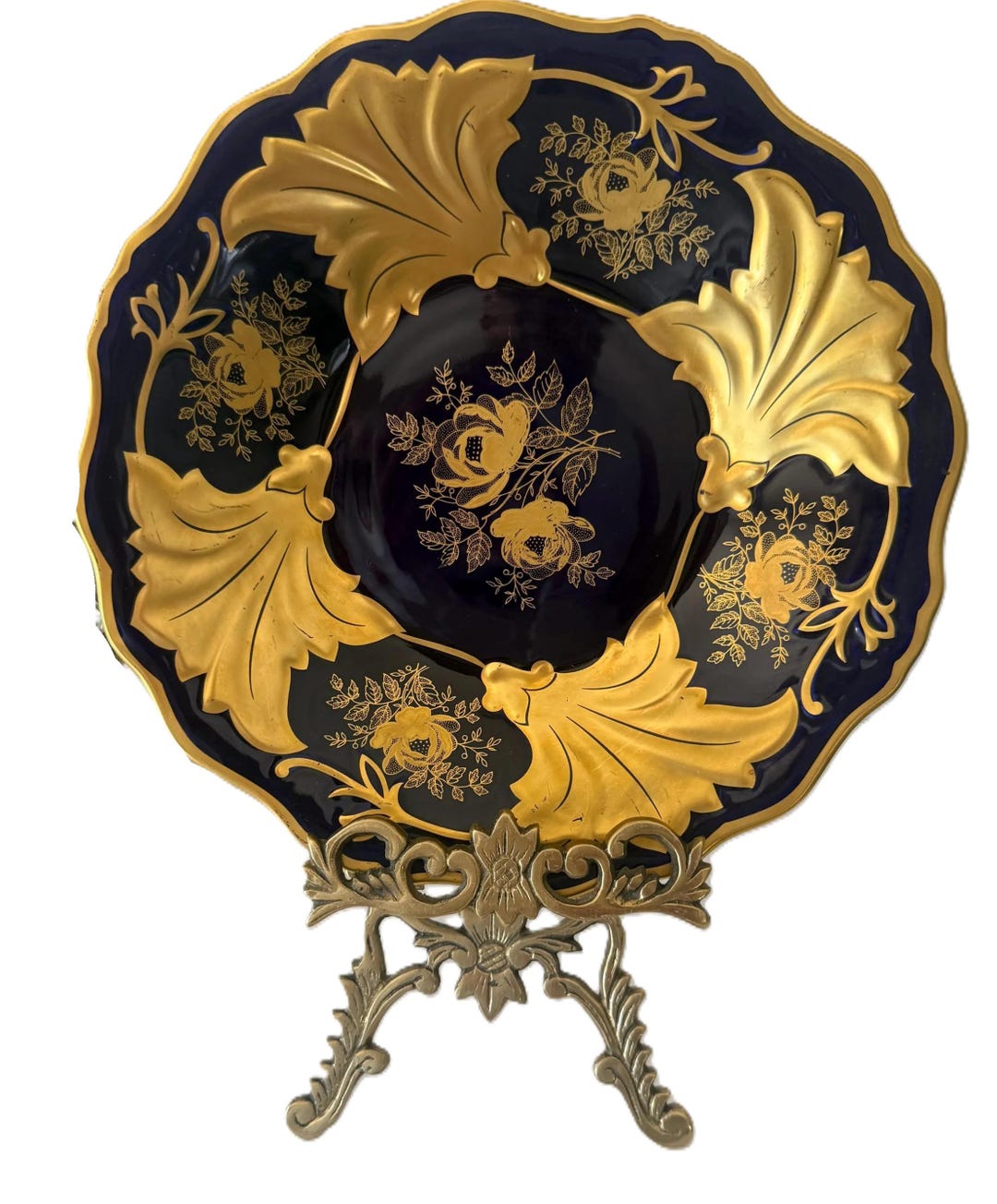 Vintage Echt Weimar Kobalt “jutta” 9.5″ Cobalt Blue & Gold Rimmed