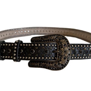 Vintage Nocona Black Leather Western Belt With Rhinestones  display picture 1