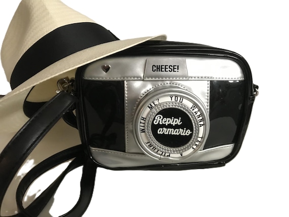 Vintage Repipi Armario black patent leather camera purse handbag, You Wanna Take a Picture With Me? Repipi Armario "Cheese" camera purse.