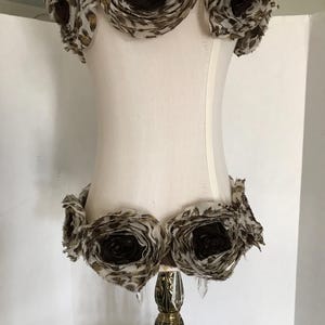 Vintage French Rosette Lampshade, Hourglass Ivory Lamp Shade with Fabric Roses