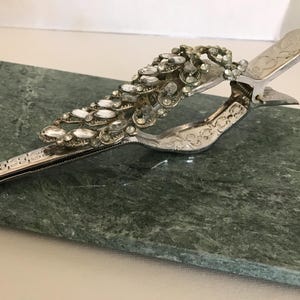 Vintage Silver Embossed Metal & Jeweled Sugar Cube Tongs – Peacock Design