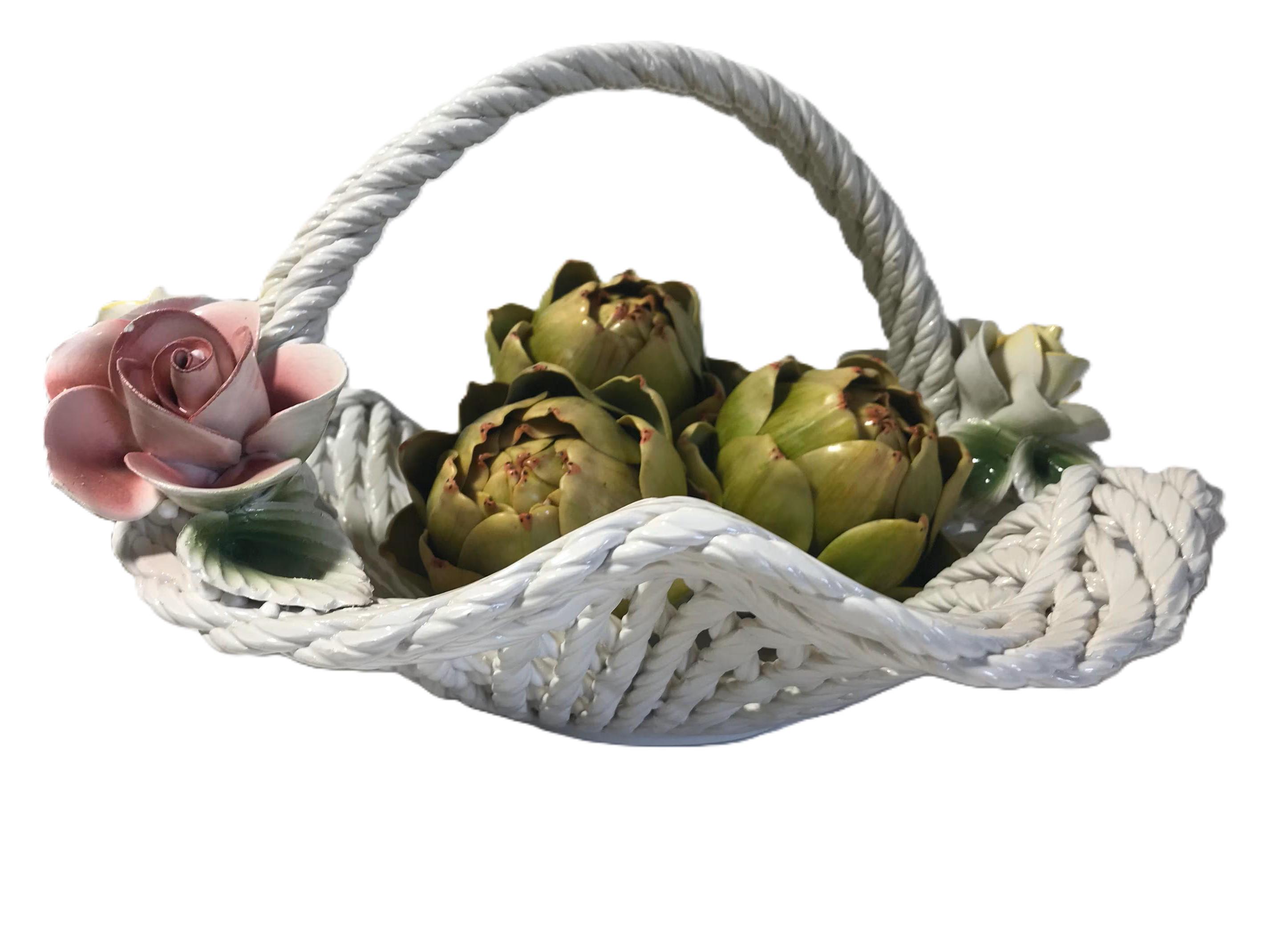 Capodimonte 花かご 置物 Capodimonte 花かご 置物 CAPODIMONTE Italian Porcelain Roses Flower