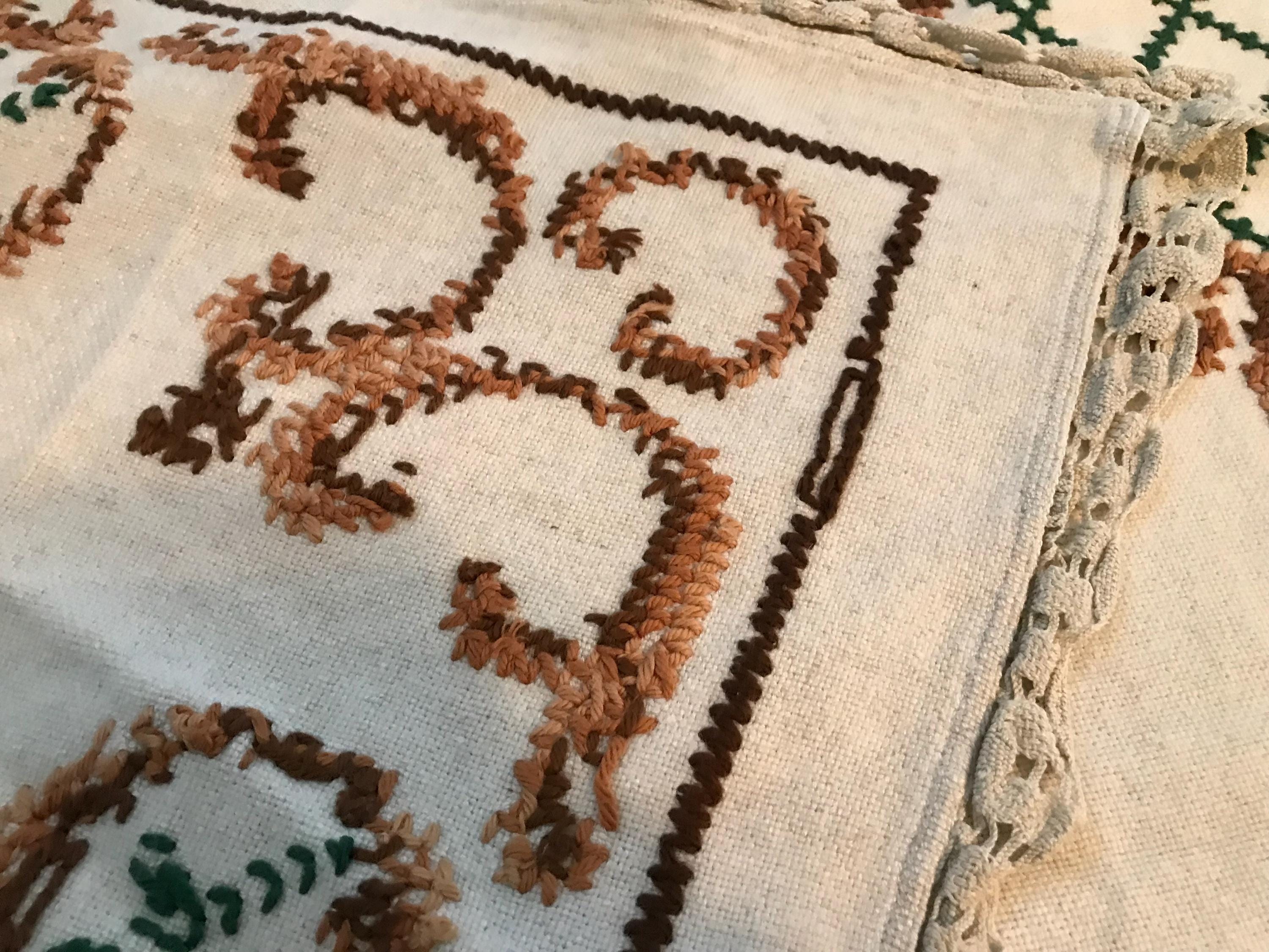 ヴィンテージホワイト刺繍クロスステッチハンドメイドテーブルクロス