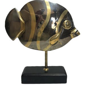 1990s OLD BRONZE AGE Circle Fish USA製 L Vintage Brass and Silver Fish Sculpture, Vtg Silver Metal and